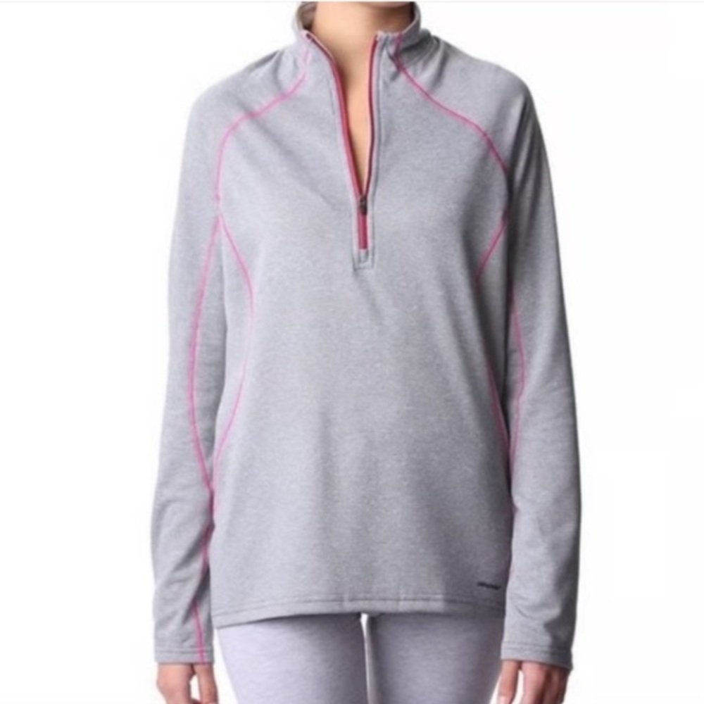 Patagonia Capilene Women’s Midweight Zip Neck Heather Gray and Pink Zip Pullover - Picture 1 of 6